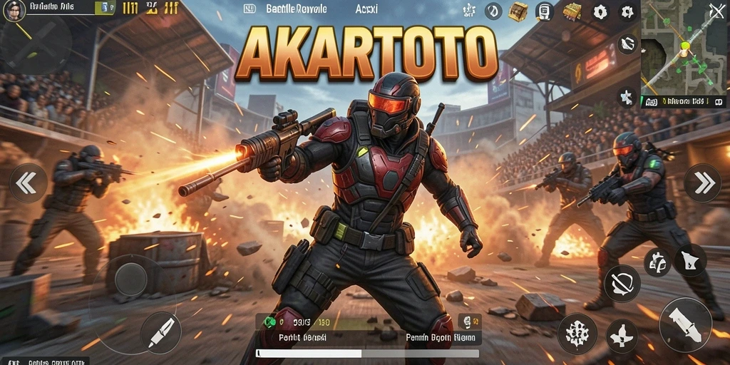 Tampilan gameplay mendebarkan dari AKARTOTO dalam pertempuran Battle Royale.
