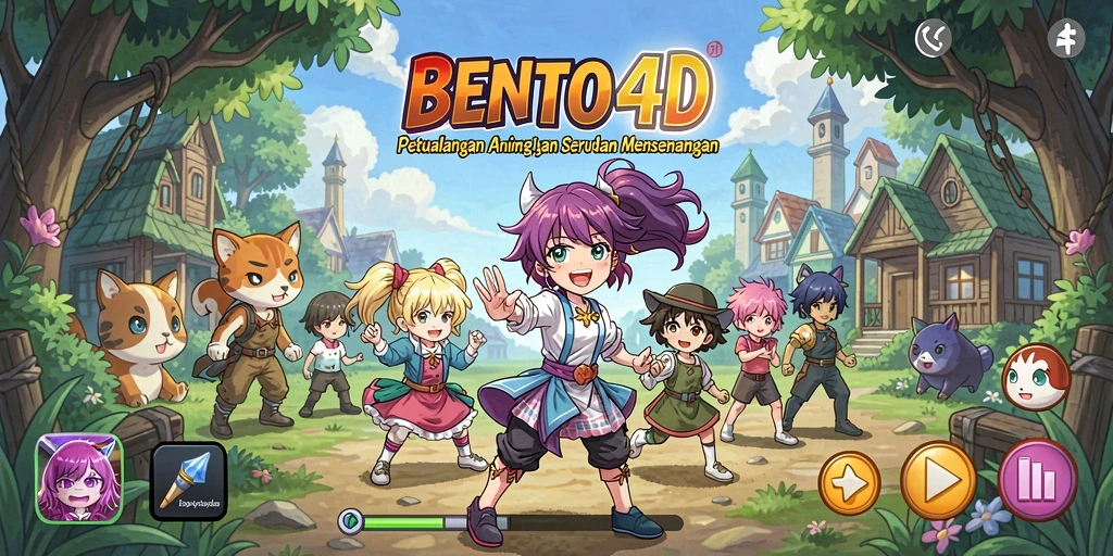 Screenshot BENTO4D menampilkan karakter anime dalam aksi seru.