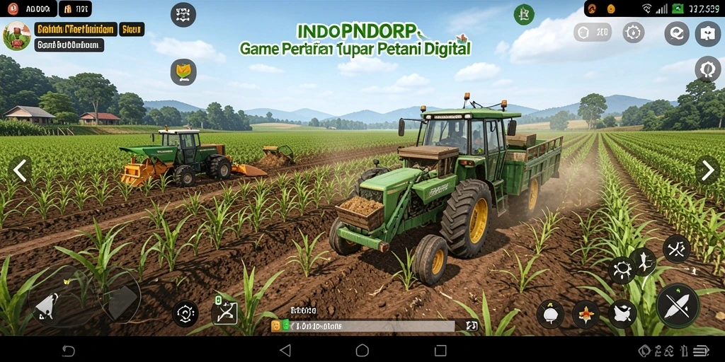 Tampilan gameplay INDORP yang seru dengan lahan pertanian yang subur.