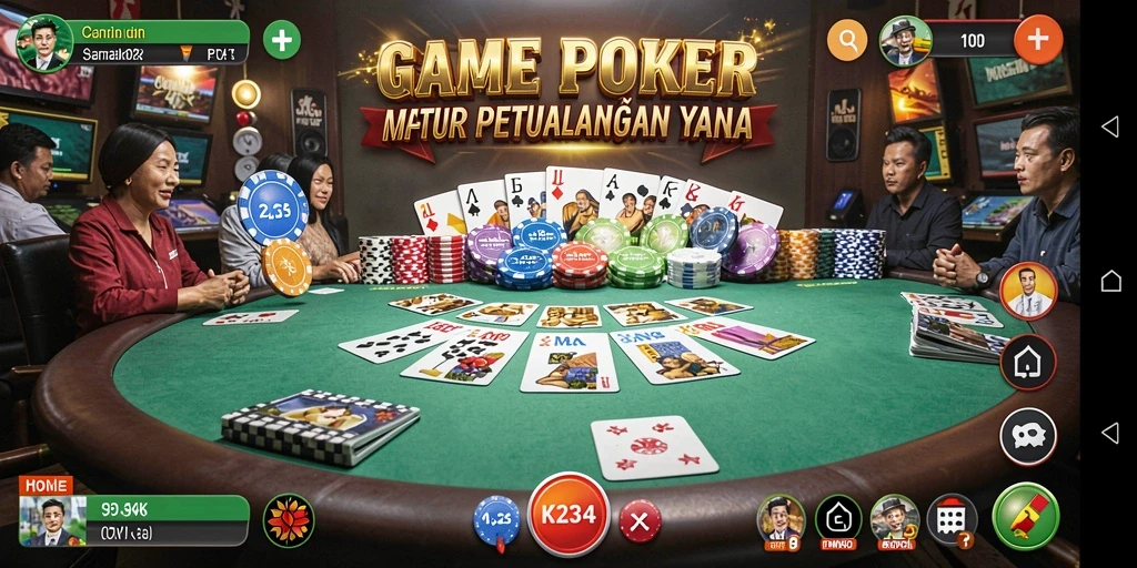 Screenshot utama K234 menampilkan momen seru dalam permainan Poker.