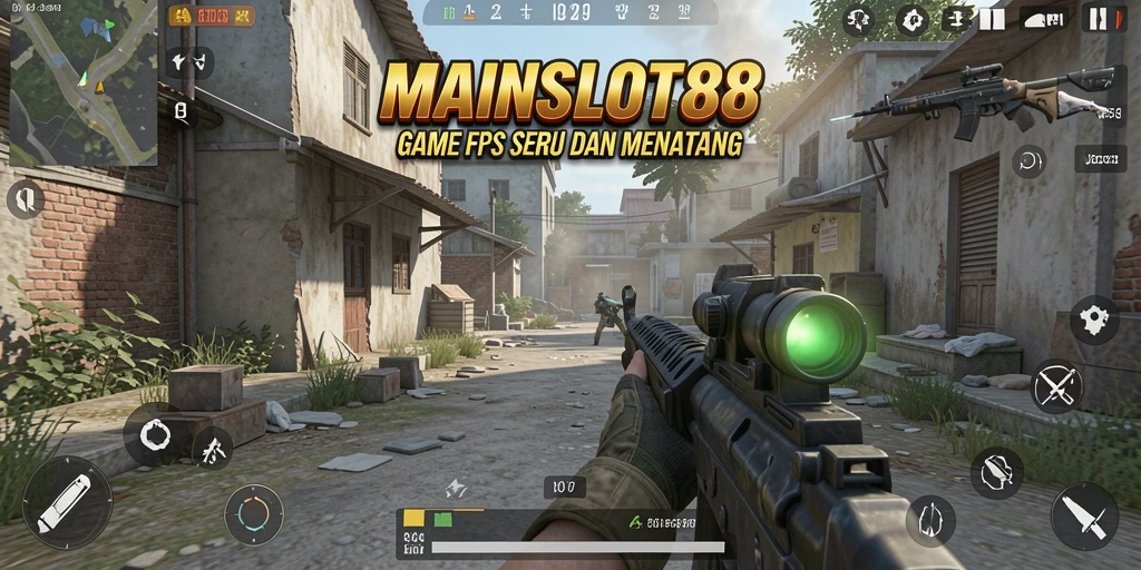 Screenshot utama MAINSLOT88 menampilkan aksi intens permainan FPS.